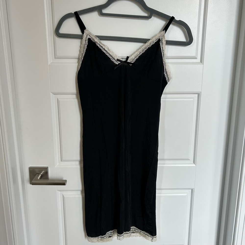 Donna Loren Vintage Y2K Lingerie Black and White Lace Slip Dress